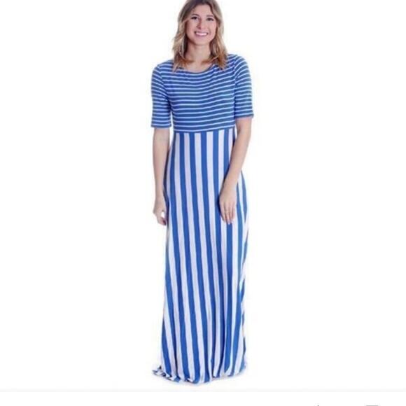 Matilda Jane Women’s The Road Ahead Blue and White Striped Maxi Dress Medium - Picture 5 of 13